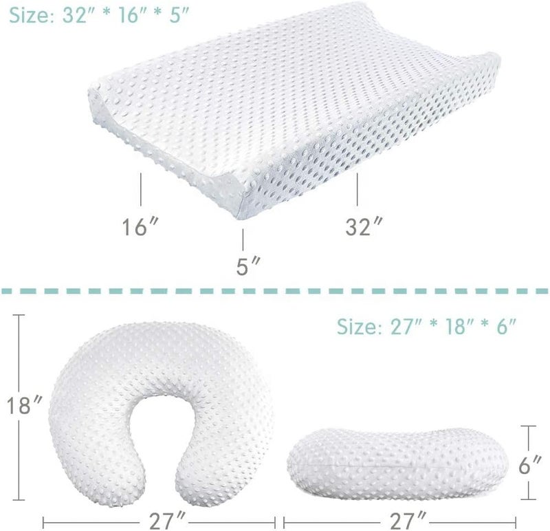 iEvolve Minky Nursing Pillow Cover Breast Feeding Pillow Cover Slipcover U Shape for Baby Boy Girl,Cover Only(Beige&White, Pack of 2) - Image 5